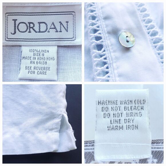 VTG Linen Embroidered Floral Top Sz S White 3/4 Sleeve Cottagecore Lagenlook - Picture 5 of 11